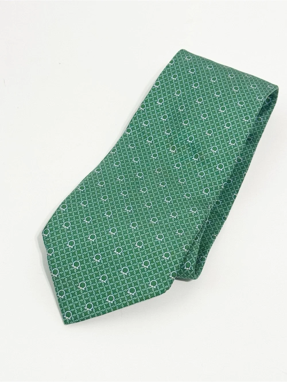 Salvatore Ferragamo Emerald Green Geometric Silk Tie